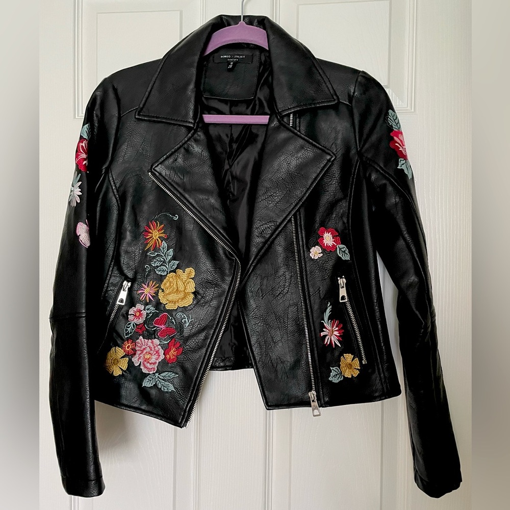 Romeo + Juliet Couture embroidered pleather jacket